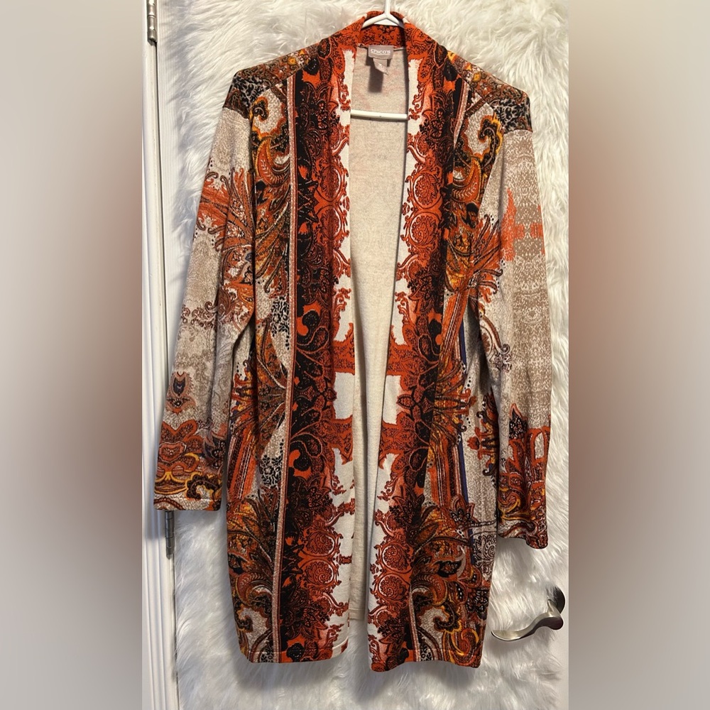Chico's Multicolor Open Front Sweater Cardigan Duster